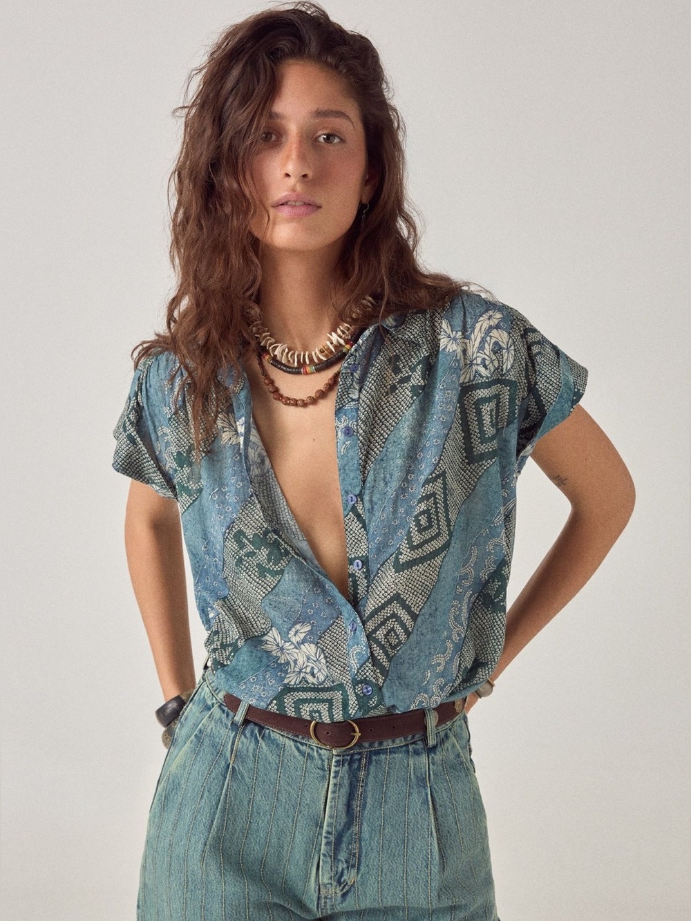 Maison Hotel Ayako Shirt Shikoku Indigo Blue Floral Cotton Voile Blouse Size S